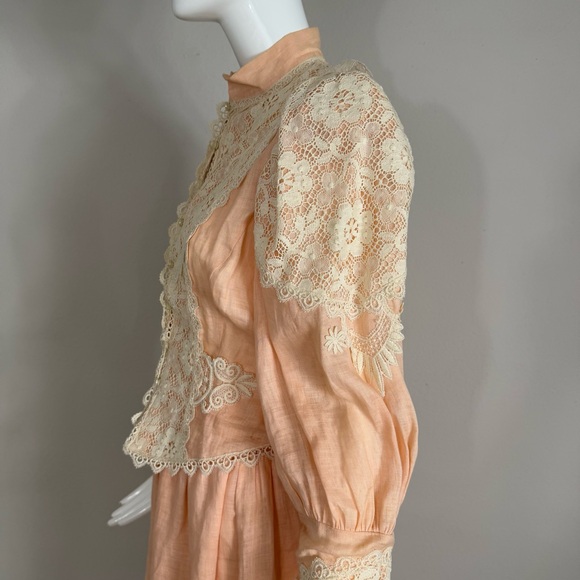 Vintage 1980s LORRIE KABALA Victorian 2pc Lace Linen Set, Juliet Sleeves Size 8 - Picture 5 of 16